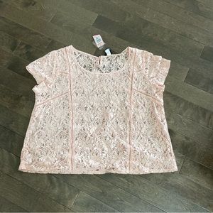 Torrid Size 1 Blush Short Sleeve Lace Top Cut Out Detailing NWT